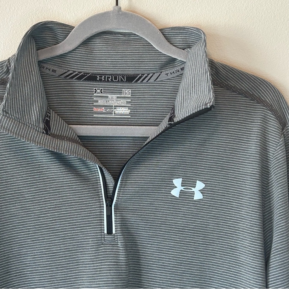 Under Armour Gray and White Striped Quarter-Zip Pullover